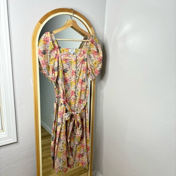 J. Crew Liberty Mauvy floral cottage puff sleeve button up midi dress - Picture 2 of 9